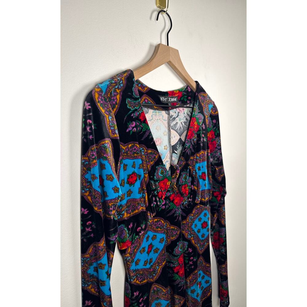 Betsey Johnson VINTAGE Velvet Floral Patchwork Print Mini Dress - Picture 7 of 7